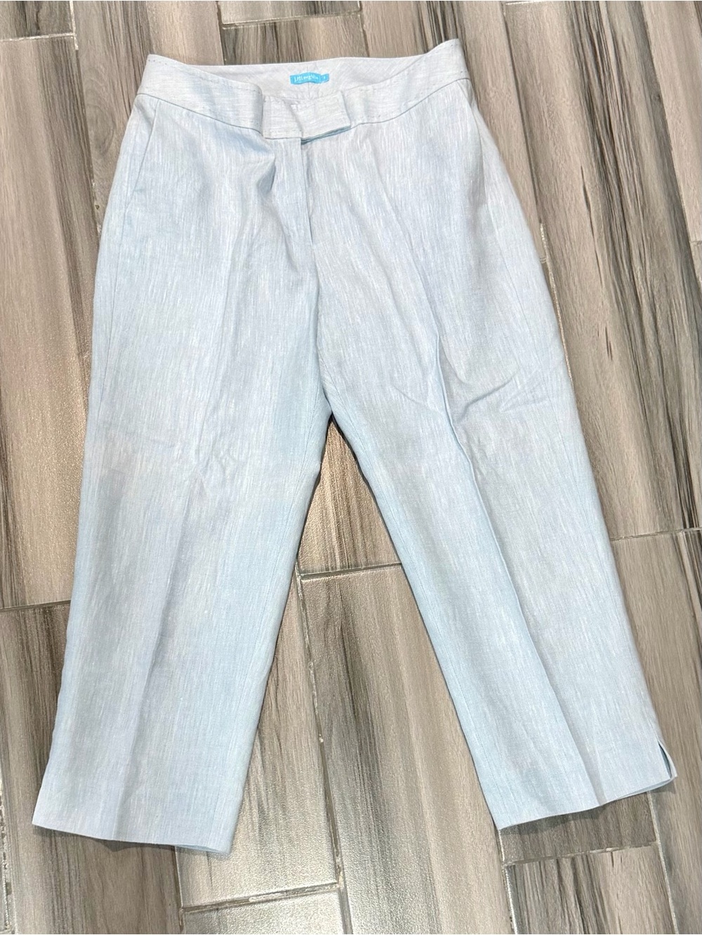 J. McLaughlin Light Blue Straight-Leg Linen-Blend Pants with Ankle Slits